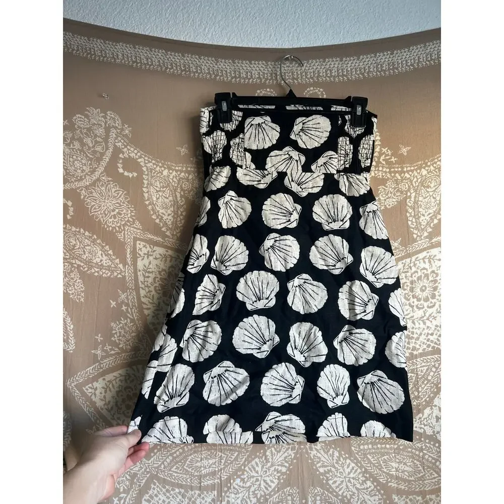 Abercrombie & Fitch Linen Strapless Black & White Strapless Seashell Mini Dress